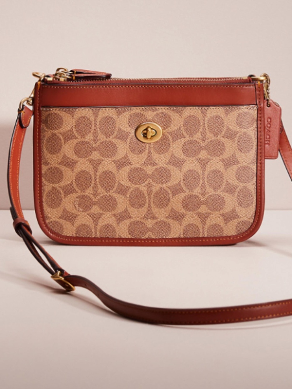 NWT Coach Slim Turnlock Crossbody In Signature Canvas Brass/Tan/Rust C6661